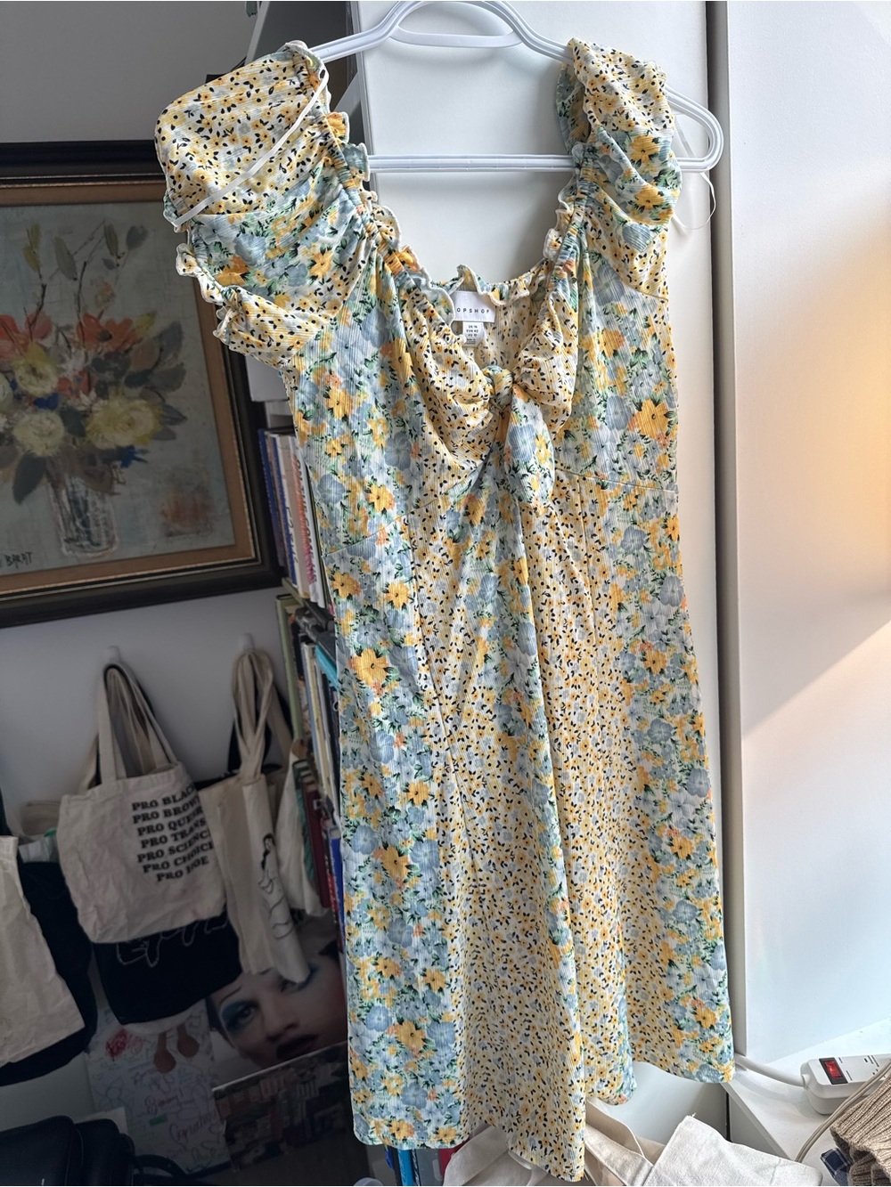 Topshop Yellow and Green Floral Tie-Front Top